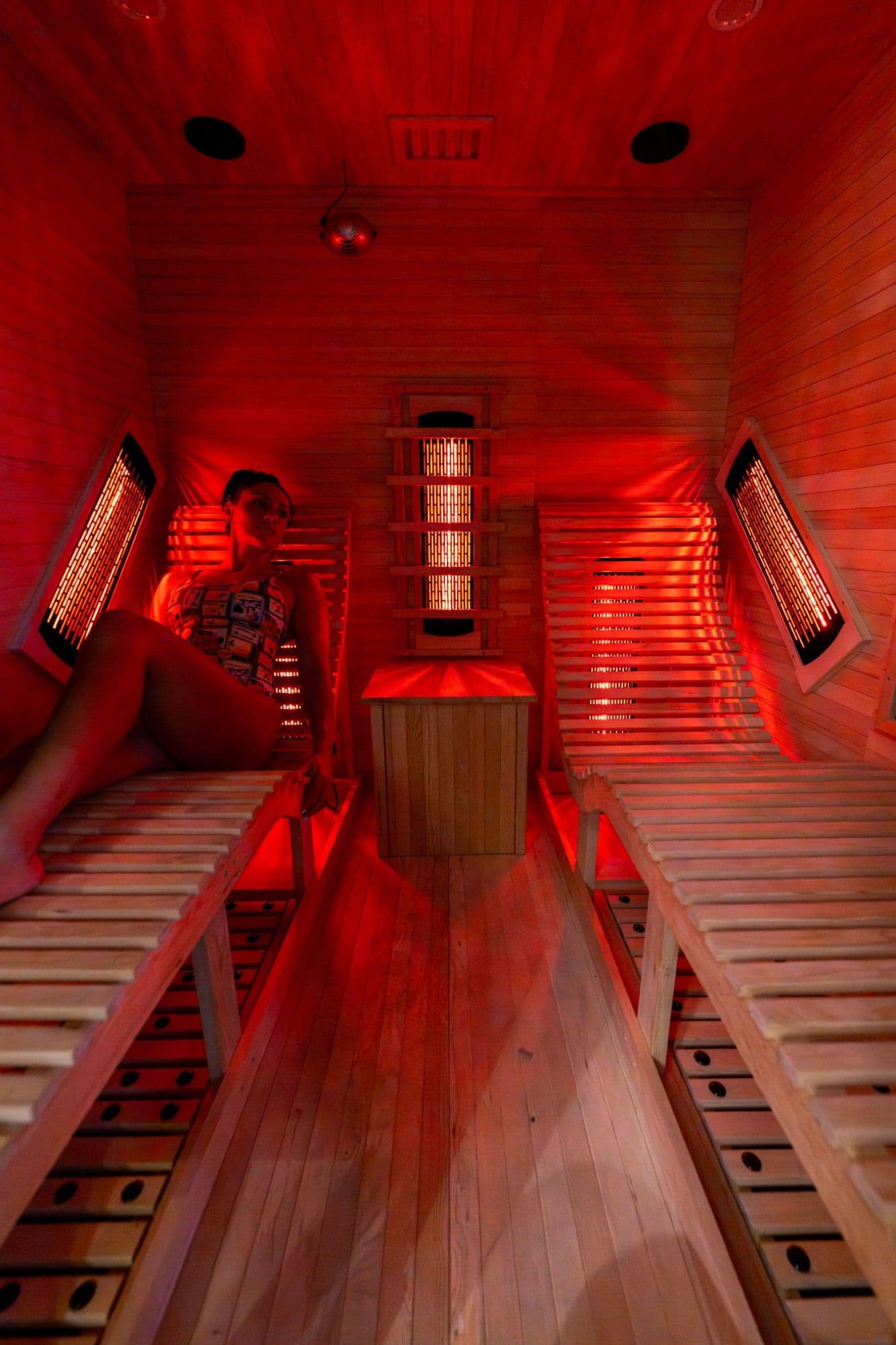Infrared sauna session in the private cabin