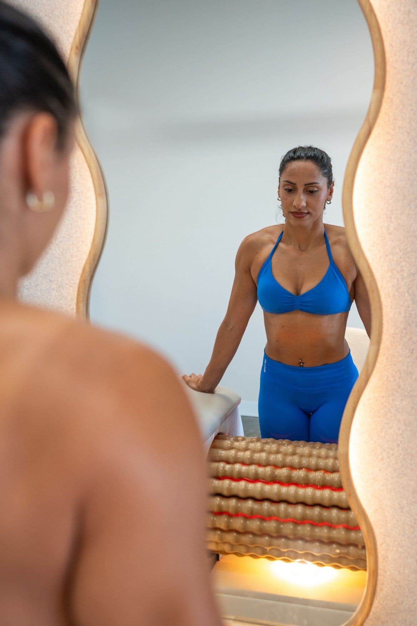 Roller session reflected in the studio mirror